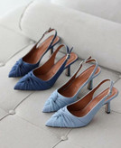 Women’s Denim Slingback Heels – Knot Design