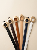 Women’s Slim Belt with Matte Gold Round Buckle – 2 cm Width, 110 cm Length