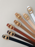 Women’s Double Ring Gold Buckle Belt – 3 cm Width, 115 cm Length