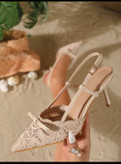 کفش مجلسی زنانه Fashion مدل Lace Bow نوک تیز گیپور