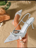 کفش مجلسی زنانه Fashion مدل Lace Bow نوک تیز گیپور