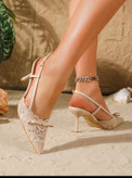 کفش مجلسی زنانه Fashion مدل Lace Bow نوک تیز گیپور