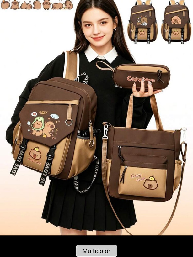 ست ۳ تکه کوله، کیف دستی و جامدادی طرح Capybara