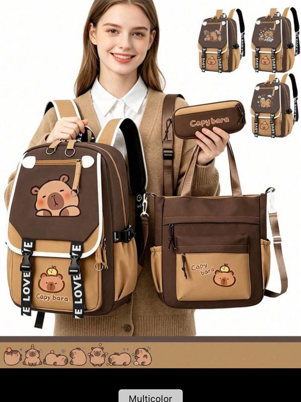 ست ۳ تکه کوله، کیف دستی و جامدادی طرح Capybara